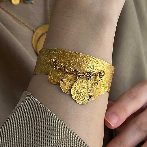 22 Ayar Altın Swarovski Taşlı Özel Tasarım Kelepçe Bileklik - 2