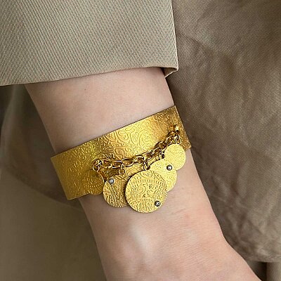 22 Ayar Altın Swarovski Taşlı Özel Tasarım Kelepçe Bileklik - 3