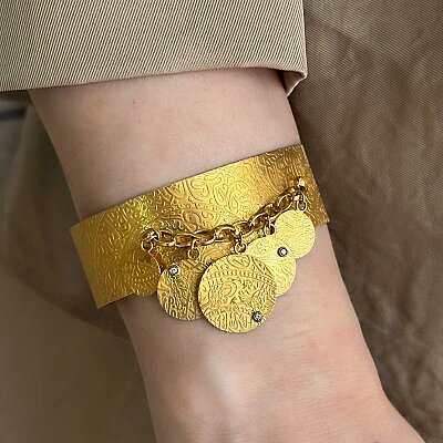 22 Ayar Altın Swarovski Taşlı Özel Tasarım Kelepçe Bileklik - 4