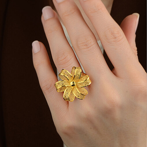 22 Ayar Altın Tül Yüzük (Taşsız, Sarı) - 6