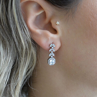 14 Ayar Baget Yaprak Swarovski Küpe - 2