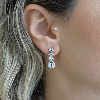 14 Ayar Baget Yaprak Swarovski Küpe - 3