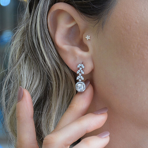 14 Ayar Baget Yaprak Swarovski Küpe - 4