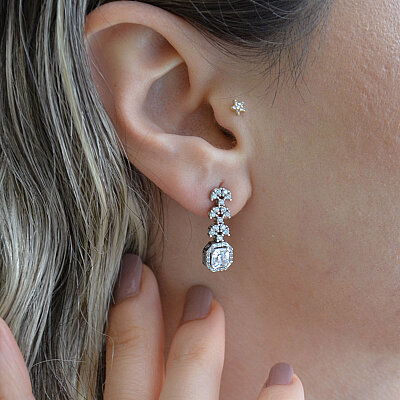 14 Ayar Baget Yaprak Swarovski Küpe - 5