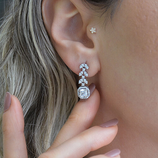 14 Ayar Baget Yaprak Swarovski Küpe - 1