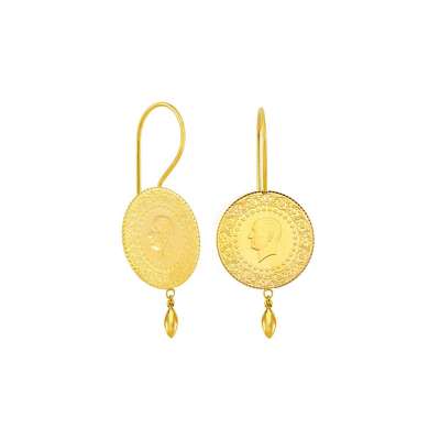 22 Ayar Çeyrek Altınlı Sallantılı Küpe - ENGİNGOLD