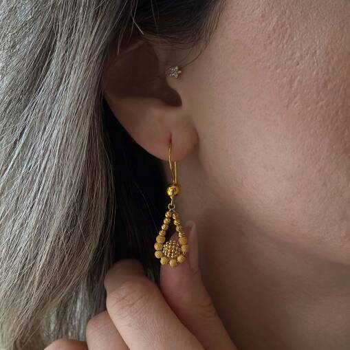 22 Ayar Kumlu Dorika Sallantılı Damla Küpe – Zarif Altın Tasarım - 2