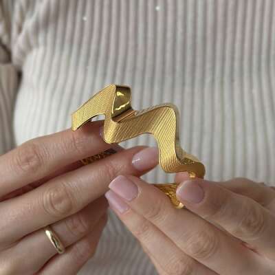 22 Ayar Parlak Kıvrımlı Mat Hasır Altın Kelepçe Bilezik - 4