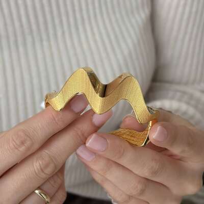 22 Ayar Parlak Kıvrımlı Mat Hasır Altın Kelepçe Bilezik - 5