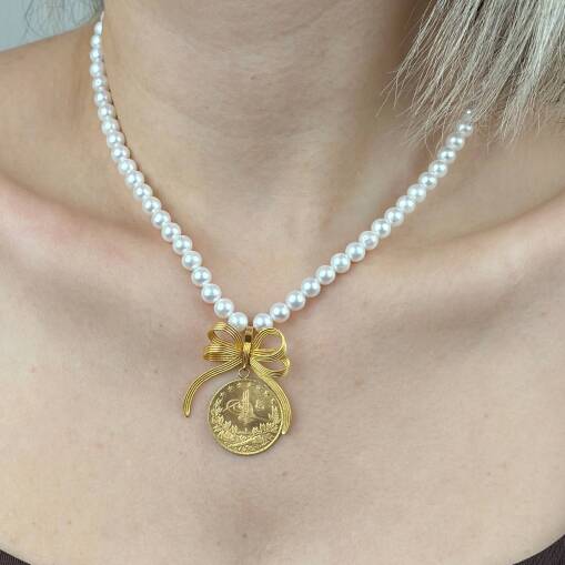 22 Ayar Reşat İnci Kolye – Kurdele Tasarım Sallantılı - 3