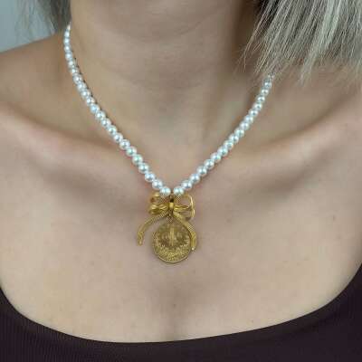 22 Ayar Reşat İnci Kolye – Kurdele Tasarım Sallantılı - 4