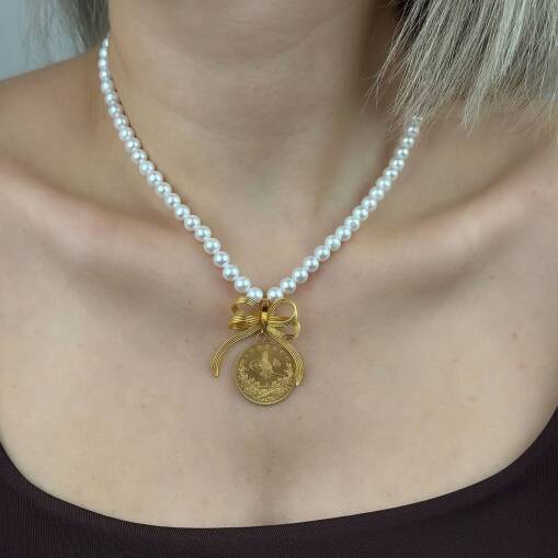 22 Ayar Reşat İnci Kolye – Kurdele Tasarım Sallantılı - 4