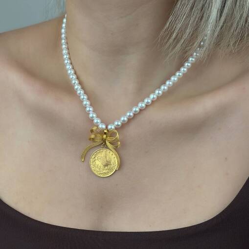 22 Ayar Reşat İnci Kolye – Kurdele Tasarım Sallantılı - 2