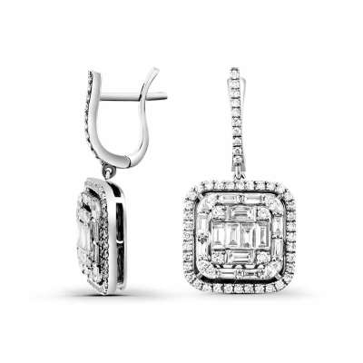 2.22ct Pırlanta Baget Küpe - 1