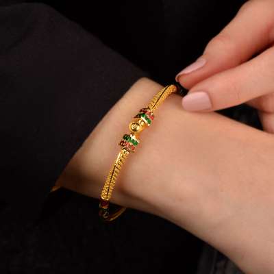 22k Altın Renkli Hint İşi Kelepçe Bilezik - ENGİNGOLD BRS