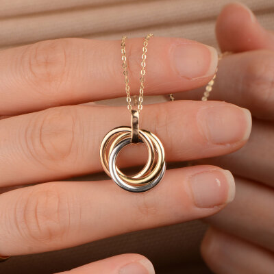 14 Ayar Altın 3 Renkli Halka Kolye - 2