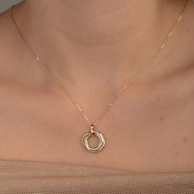 14 Ayar Altın 3 Renkli Halka Kolye - 3