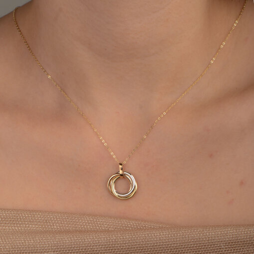 14 Ayar Altın 3 Renkli Halka Kolye - 3