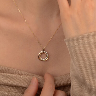 14 Ayar Altın 3 Renkli Halka Kolye - 4