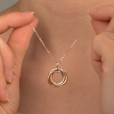 14 Ayar Altın 3 Renkli Halka Kolye