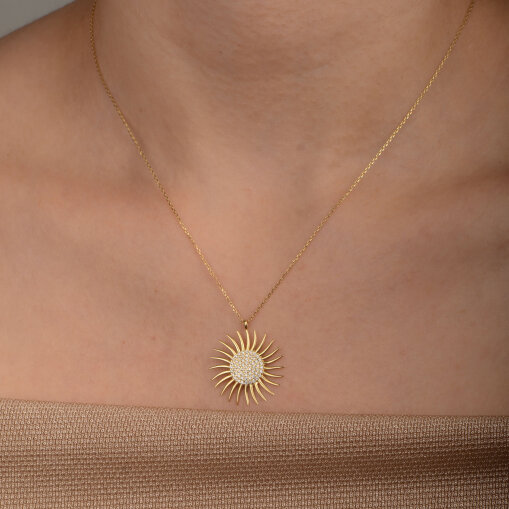 14 Ayar Altın Güneş Kolye – Zirkon Taşlı - 4