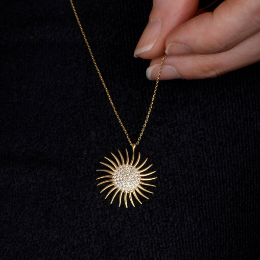 14 Ayar Altın Güneş Kolye – Zirkon Taşlı - 5