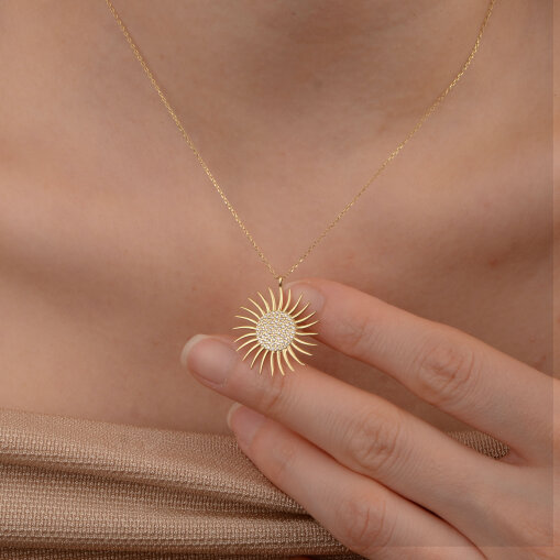 14 Ayar Altın Güneş Kolye – Zirkon Taşlı - 1