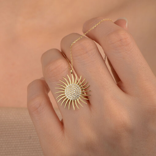 14 Ayar Altın Güneş Kolye – Zirkon Taşlı - 2