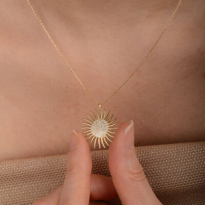 14 Ayar Altın Güneş Kolye – Zirkon Taşlı - 3