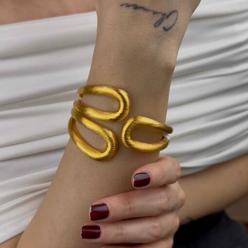 22 Ayar Altın Kelepçe Bilezik – İtalyan Tasarım Mat - 3