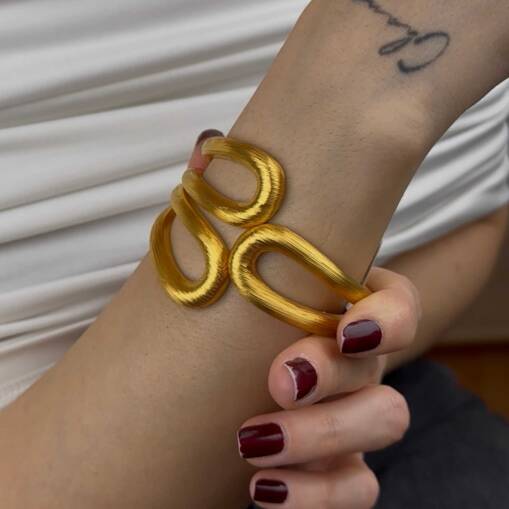 22 Ayar Altın Kelepçe Bilezik – İtalyan Tasarım Mat - 5