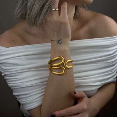 22 Ayar Altın Kelepçe Bilezik – İtalyan Tasarım Mat - 2