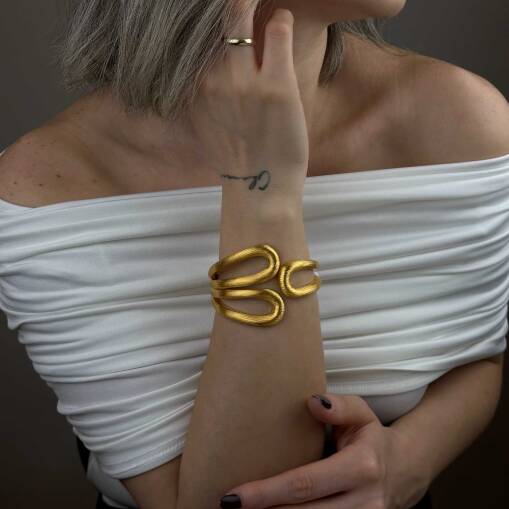 22 Ayar Altın Kelepçe Bilezik – İtalyan Tasarım Mat - 2