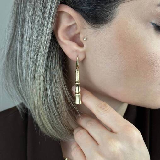 14 Ayar Altın Kemik Küpe – Zarif ve Minimal Tasarım - 2