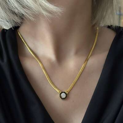 Altın Siyah Mineli Taşlı Kolye – Şık ve Modern Tasarım - 3