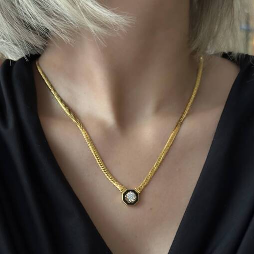 Altın Siyah Mineli Taşlı Kolye – Şık ve Modern Tasarım - 3