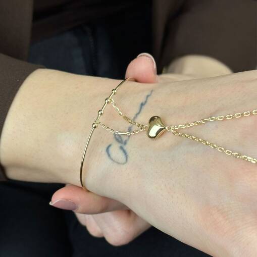 Kalp Şahmeran Bileklik – 14 Ayar Altın Ayarlanabilir Kelepçe - 3