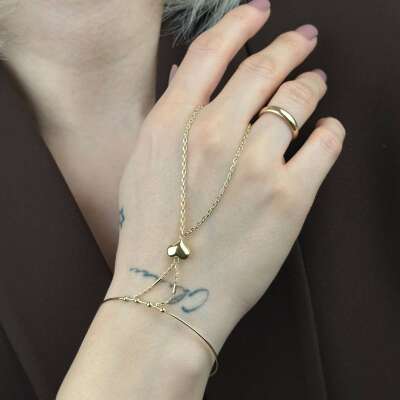 Kalp Şahmeran Bileklik – 14 Ayar Altın Ayarlanabilir Kelepçe - 2