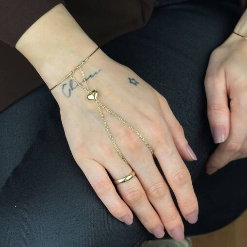 Kalp Şahmeran Bileklik – 14 Ayar Altın Ayarlanabilir Kelepçe - 1