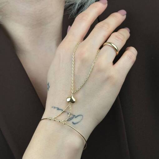 Kalp Şahmeran Bileklik – 14 Ayar Altın Ayarlanabilir Kelepçe - 2