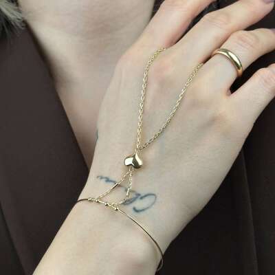 Kalp Şahmeran Bileklik – 14 Ayar Altın Ayarlanabilir Kelepçe - 4