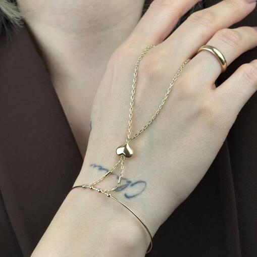 Kalp Şahmeran Bileklik – 14 Ayar Altın Ayarlanabilir Kelepçe - 4