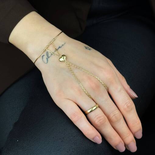 Kalp Şahmeran Bileklik – 14 Ayar Altın Ayarlanabilir Kelepçe - 5