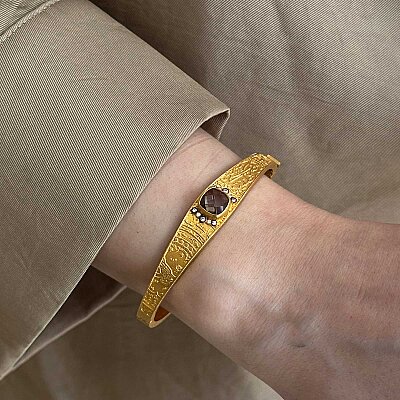 Baget Smoky Quartz Taşlı Tasarım Kelepçe - 1