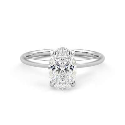 Beyaz Altın Oval Pırlantalı Tektaş Yüzük - ENGİNGOLD KYR