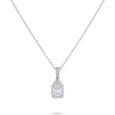 Beyaz Altın Pırlanta Baget Kolye - ENGİNGOLD