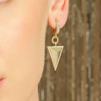 Çağla Ema Üçgen Piramit Küpe 14k Altın - Thumbnail