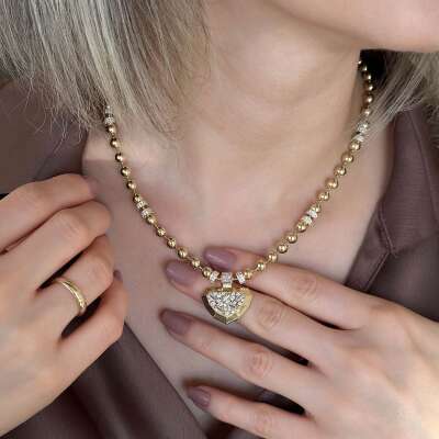 ÇAĞLA X EMA Top Kolye – 14 Ayar Baget Taşlı Altın - 3