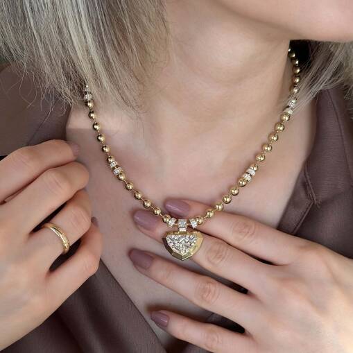 ÇAĞLA X EMA Top Kolye – 14 Ayar Baget Taşlı Altın - 3