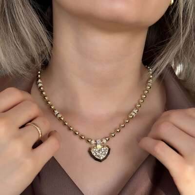 ÇAĞLA X EMA Top Kolye – 14 Ayar Baget Taşlı Altın - 4